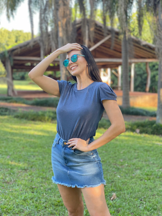 REMERA DAMA AZUL CON FRUNCE AZUL