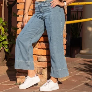 Jean dama wide leg cropped quiebre CLARO