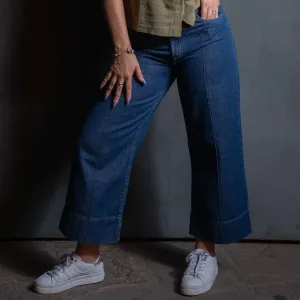 Jean dama wide leg cropped quiebre OSCURO
