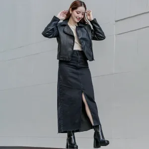 Pollera Dama Midi Tali Stretch Negro
