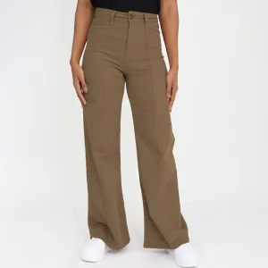 Pantalón Wide Leg Annie con Alforzas Tostado