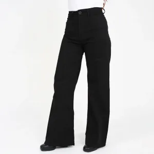 Pantalón Wide Leg Annie con Alforzas Negro